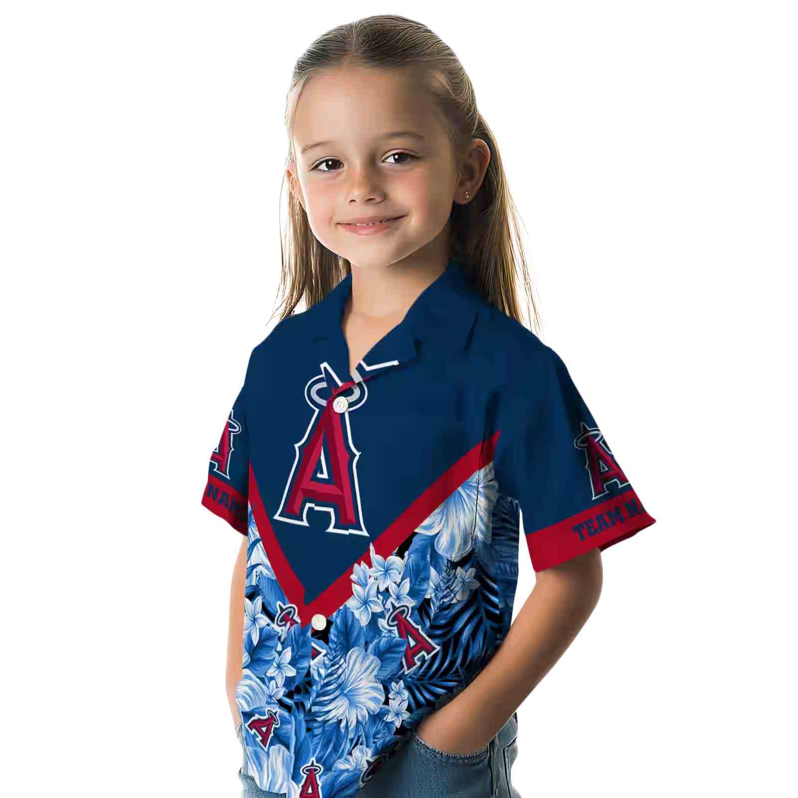 personalized los angeles angels floral chevron blue hawaiian shirt premium grade