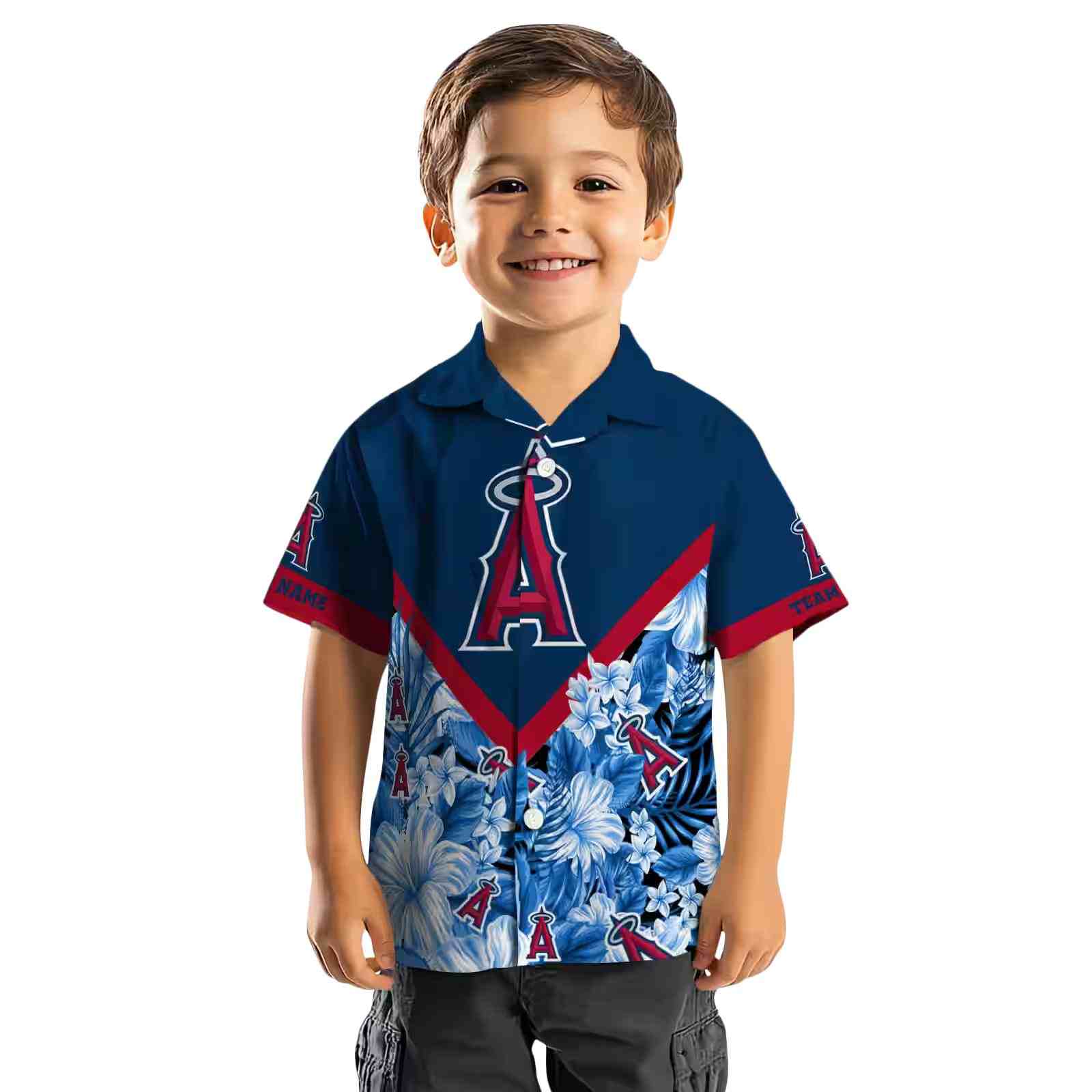 personalized los angeles angels floral chevron blue hawaiian shirt top rated