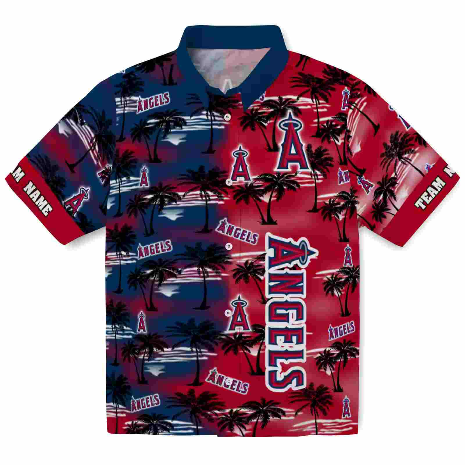 Personalized Los Angeles Angels Palm Silhouettes Blue Hawaiian Shirt