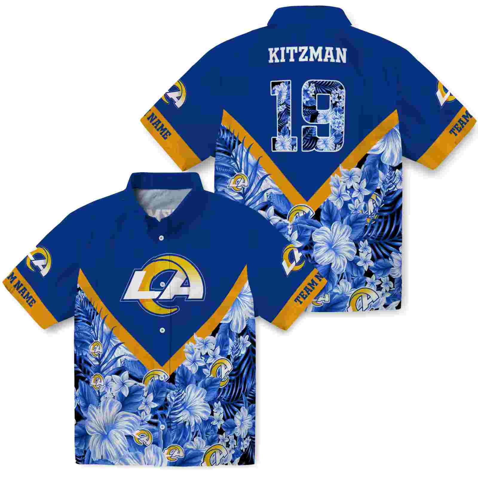 personalized los angeles rams floral chevron blue hawaiian shirt high quality