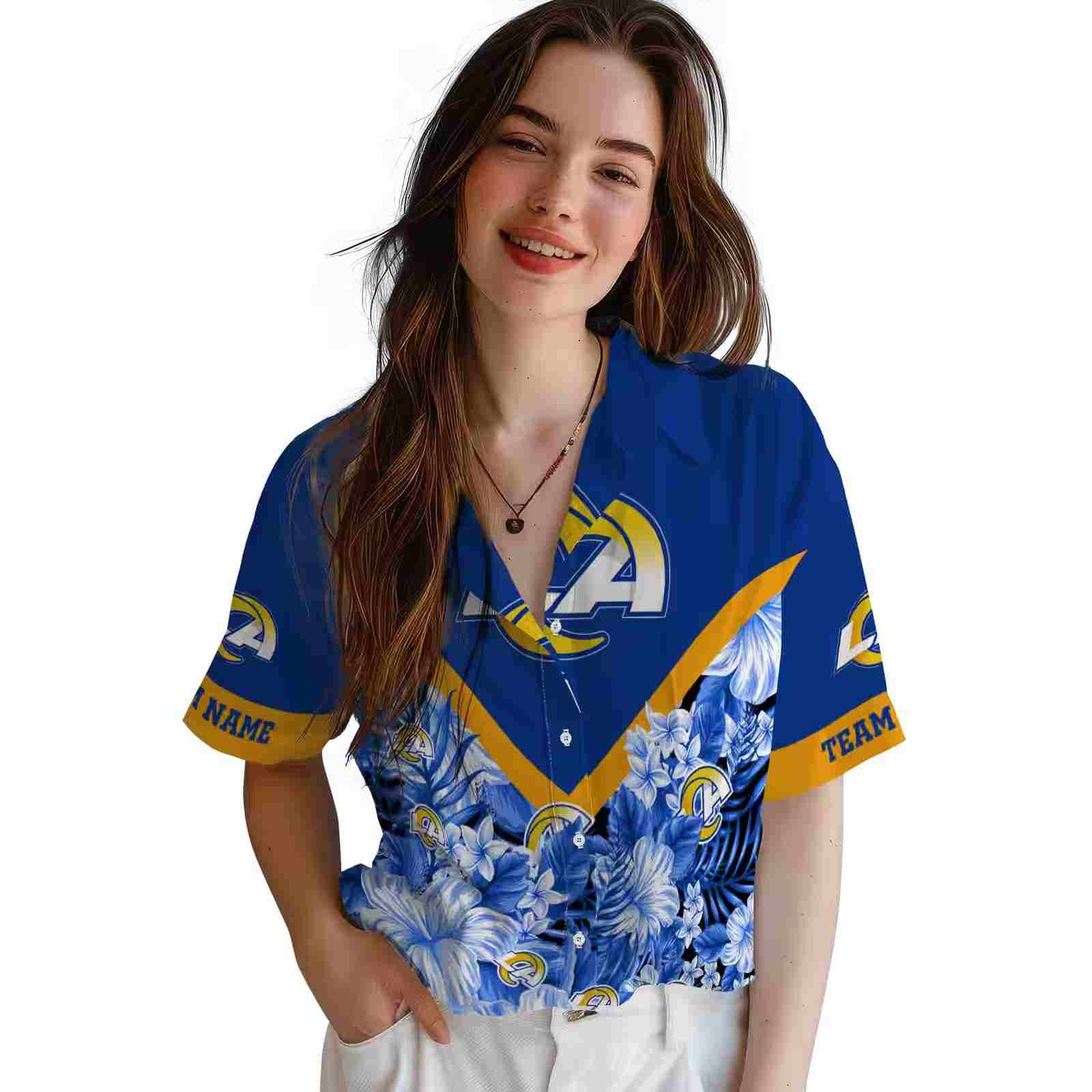 personalized los angeles rams floral chevron blue hawaiian shirt latest model