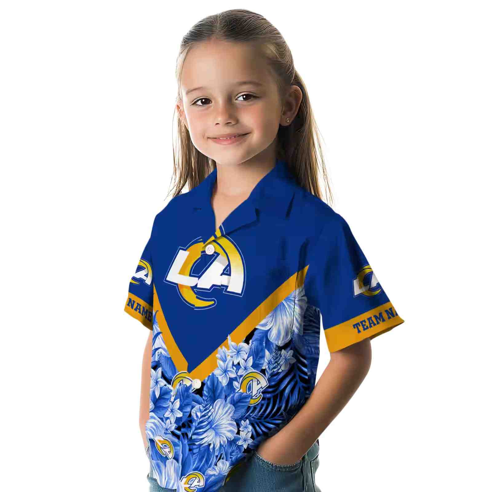 personalized los angeles rams floral chevron blue hawaiian shirt premium grade