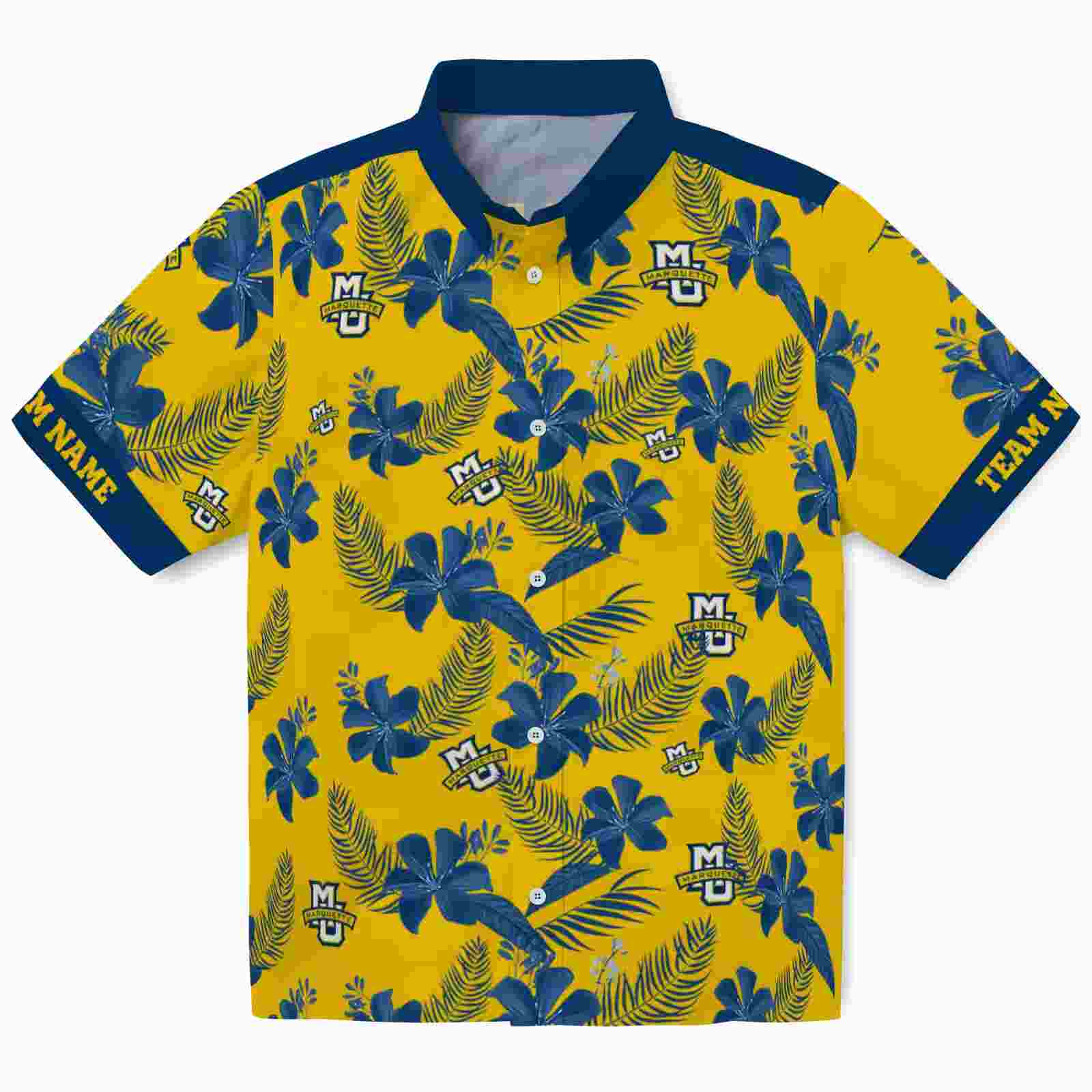 Personalized Marquette Golden Eagles Botanical Print Yellow Hawaiian Shirt