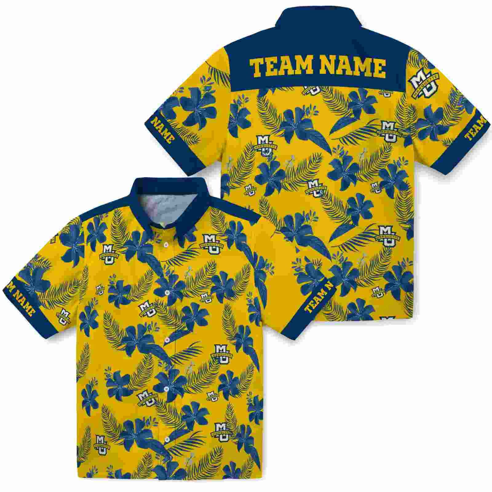 personalized marquette golden eagles botanical print yellow hawaiian shirt high quality