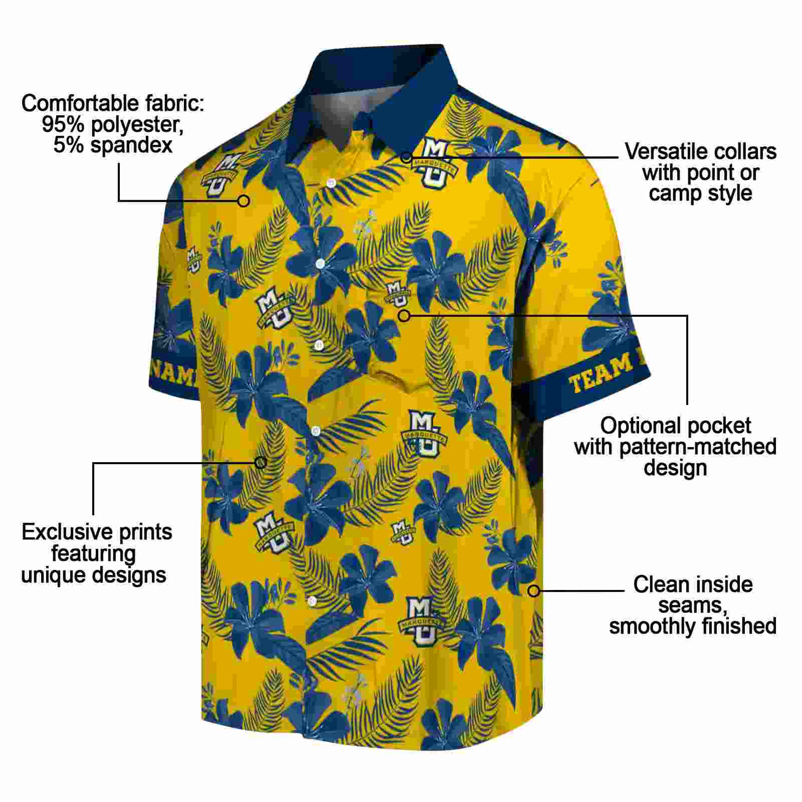 personalized marquette golden eagles botanical print yellow hawaiian shirt new arrival