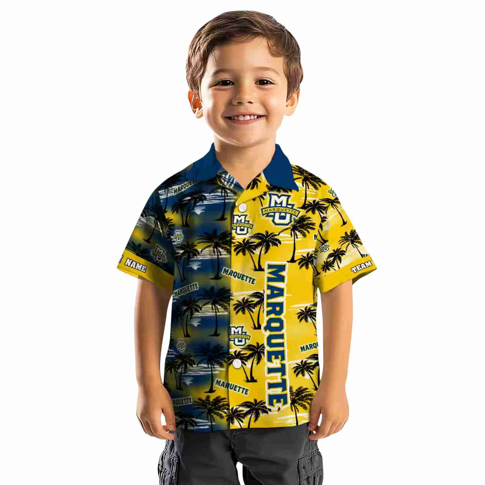 personalized marquette golden eagles palm silhouettes blue hawaiian shirt top rated