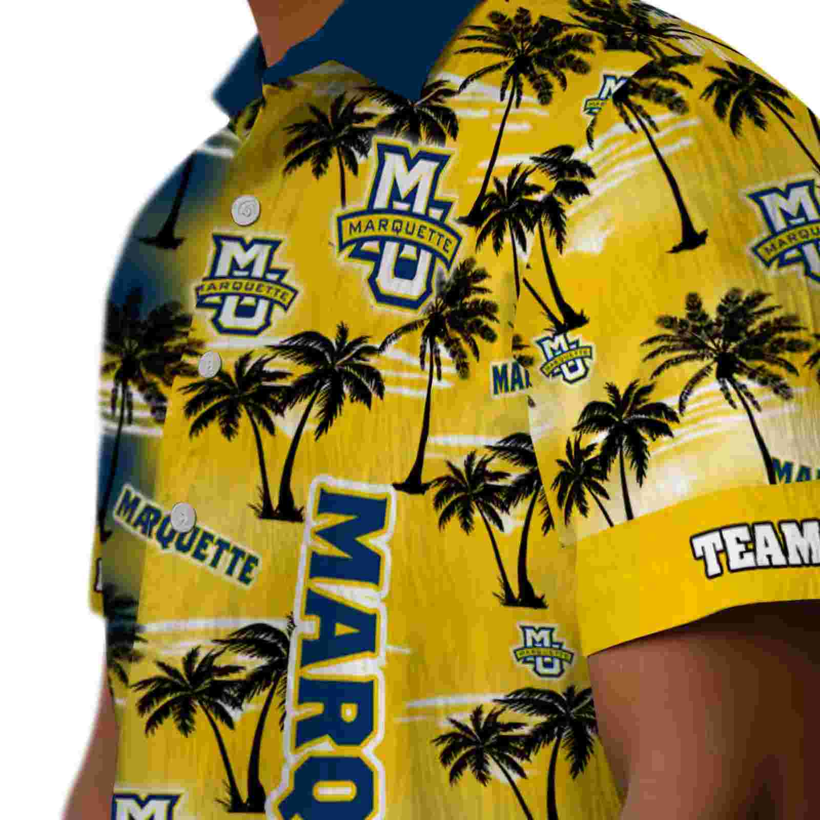 personalized marquette golden eagles palm silhouettes blue hawaiian shirt trendy