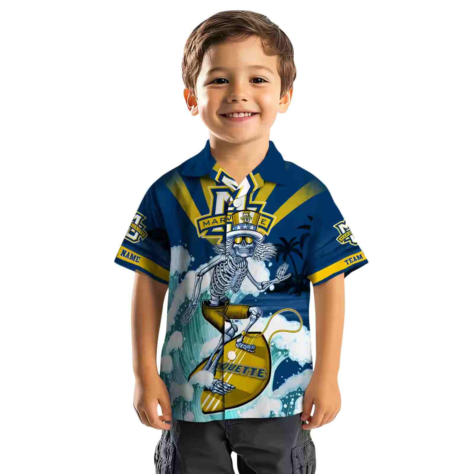 personalized marquette golden eagles surfing skeleton blue hawaiian shirt top rated