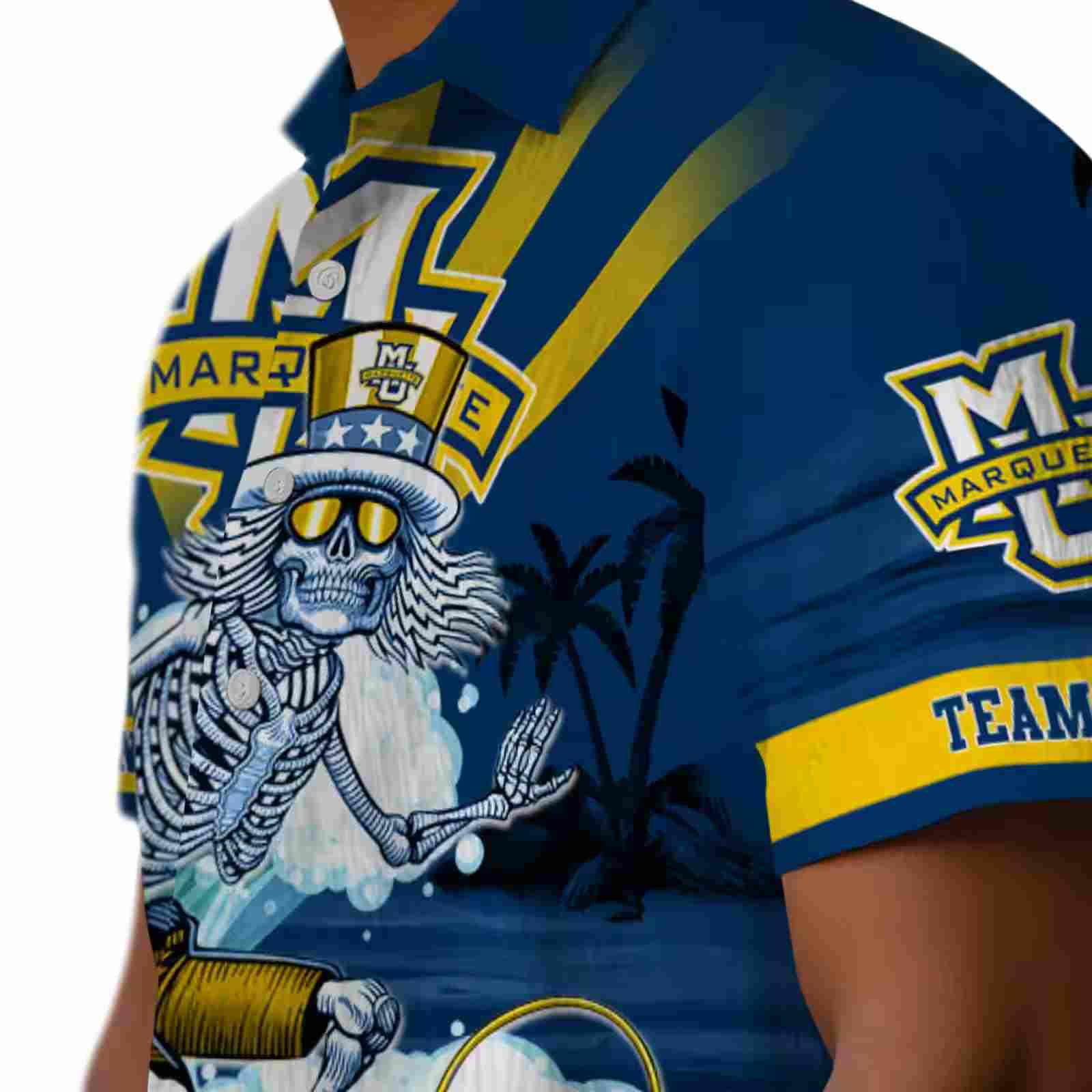 personalized marquette golden eagles surfing skeleton blue hawaiian shirt trendy