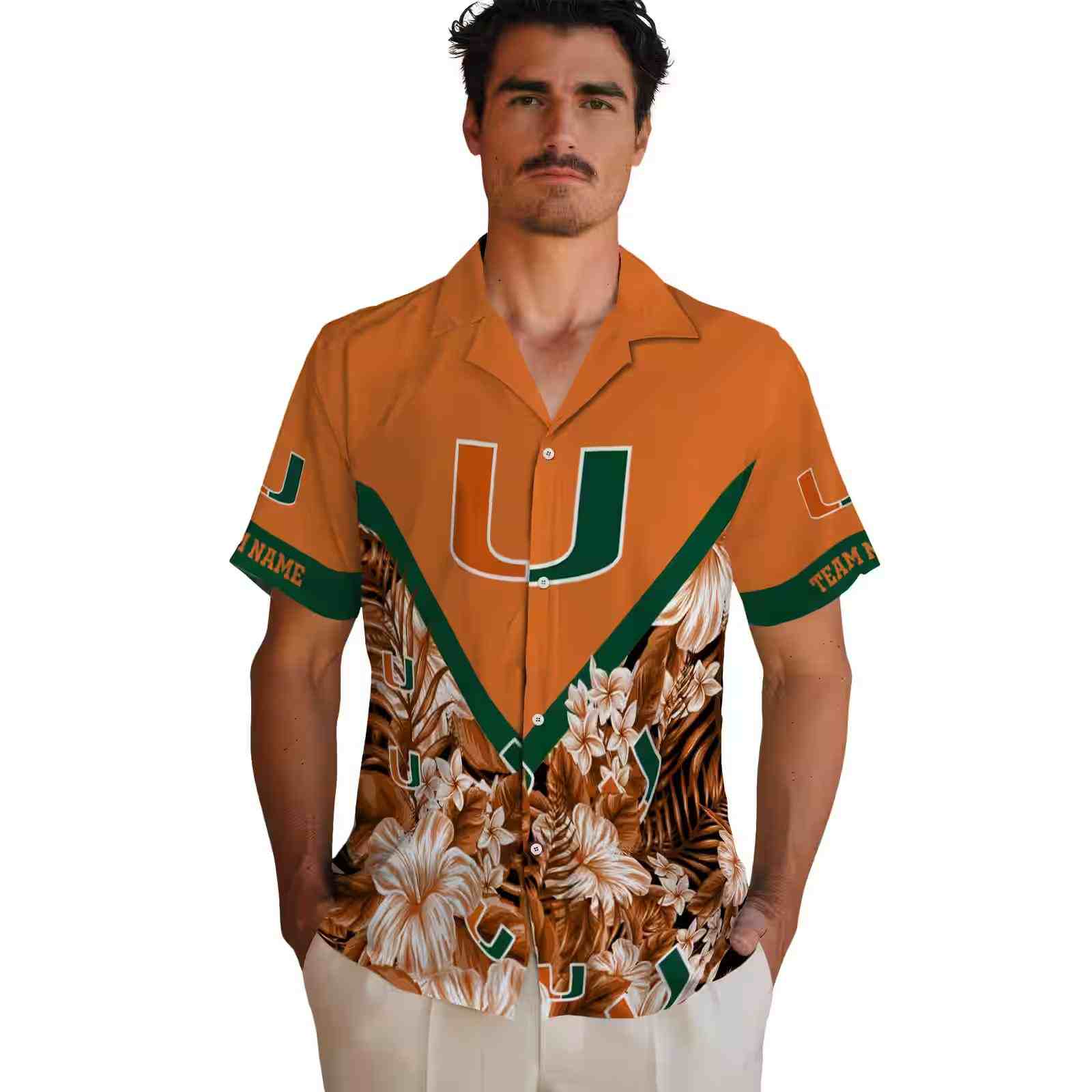 personalized miami hurricanes floral chevron orange hawaiian shirt fashion forward