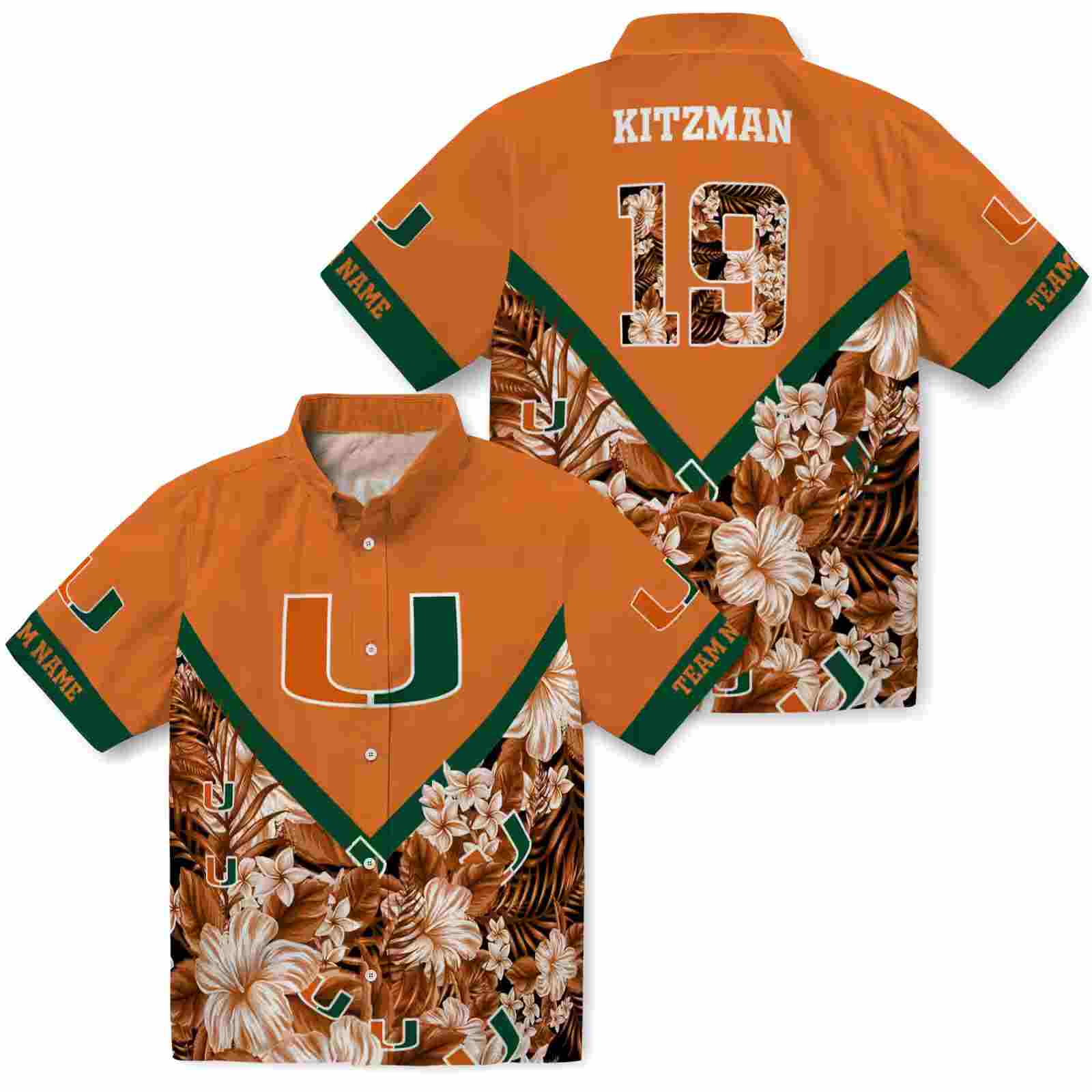 personalized miami hurricanes floral chevron orange hawaiian shirt high quality