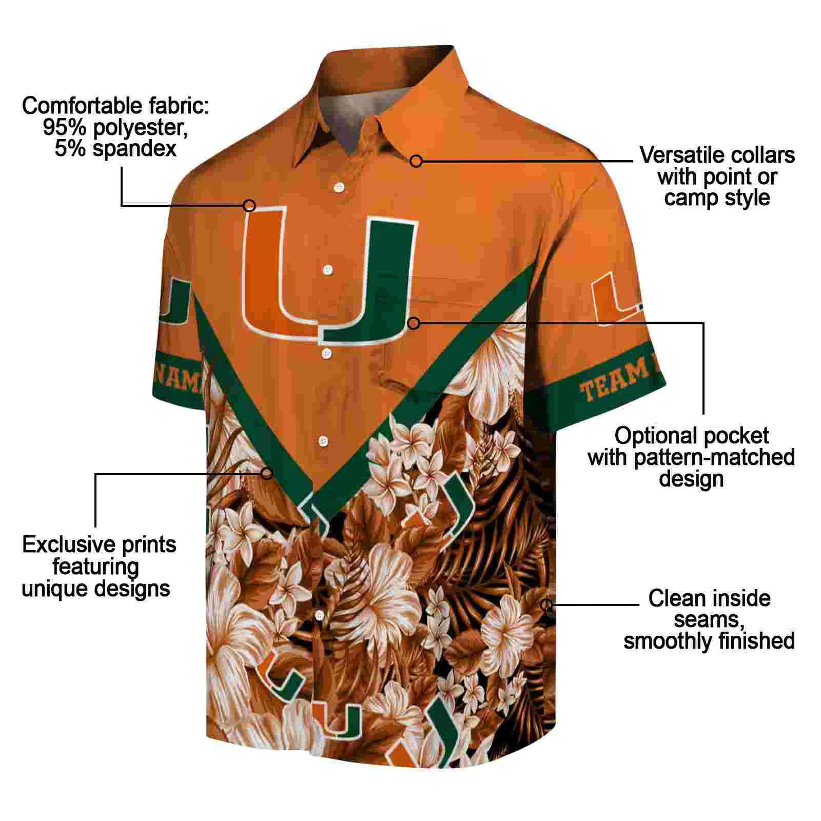 personalized miami hurricanes floral chevron orange hawaiian shirt new arrival