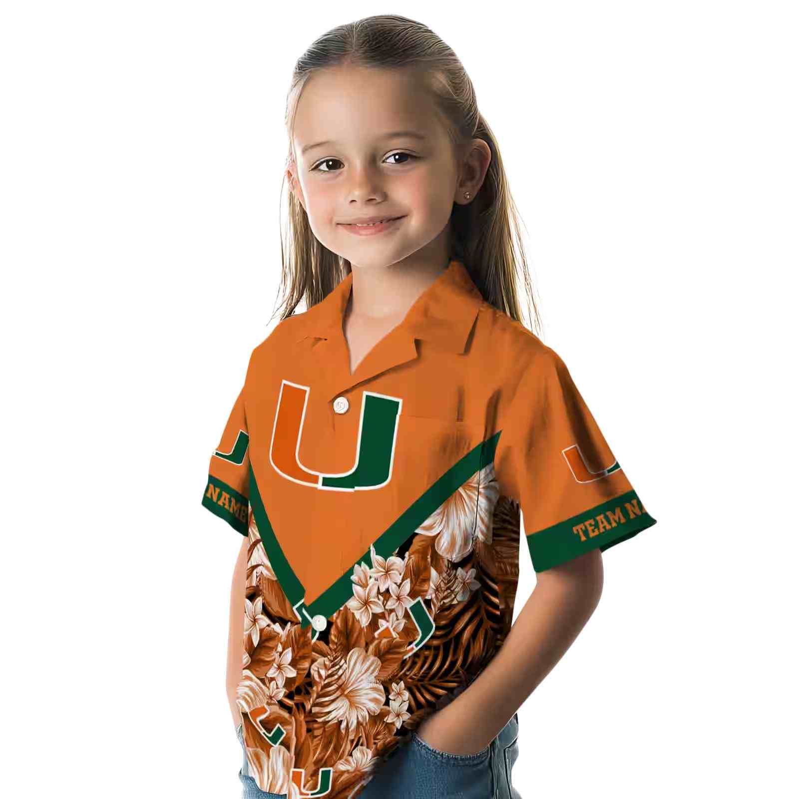 personalized miami hurricanes floral chevron orange hawaiian shirt premium grade