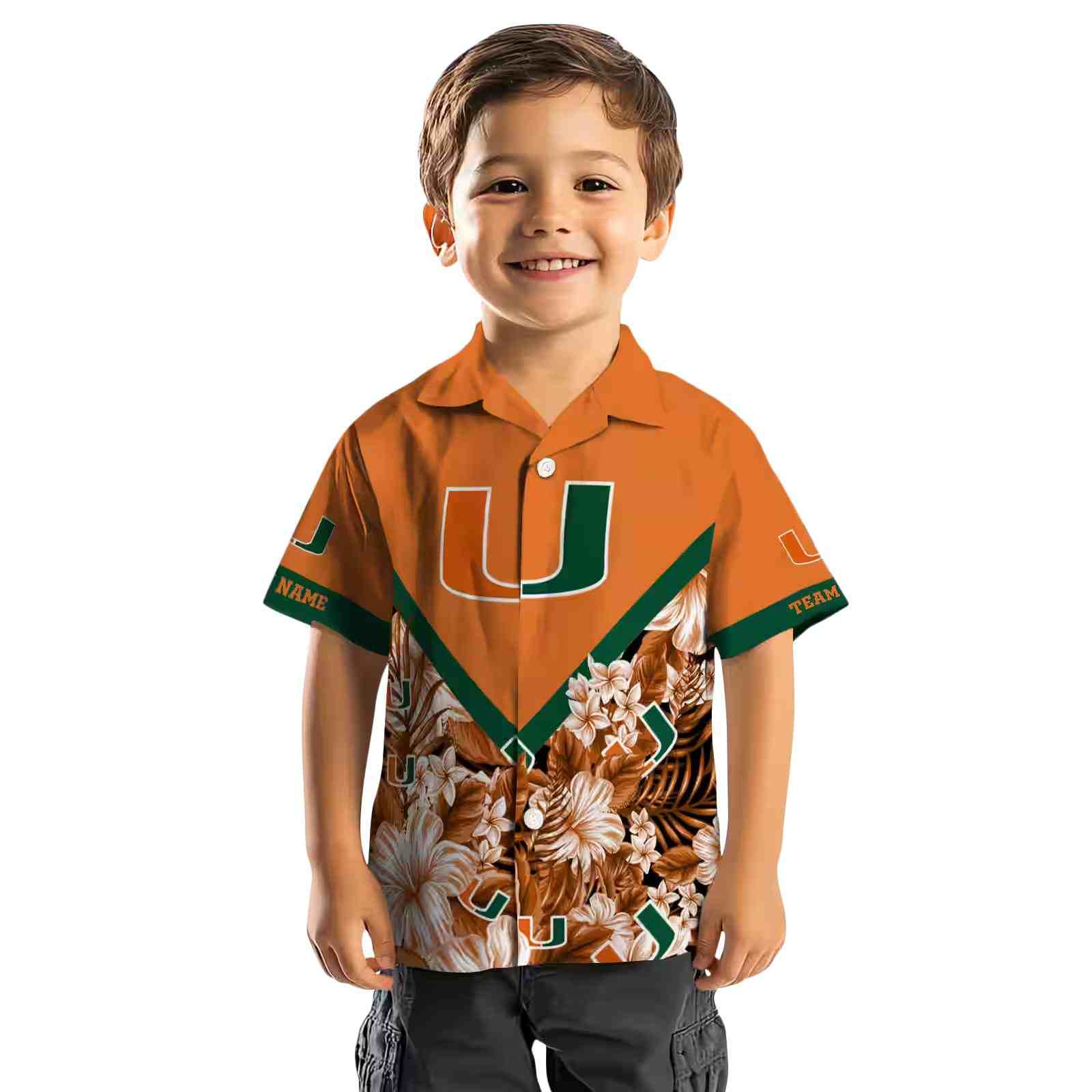 personalized miami hurricanes floral chevron orange hawaiian shirt top rated