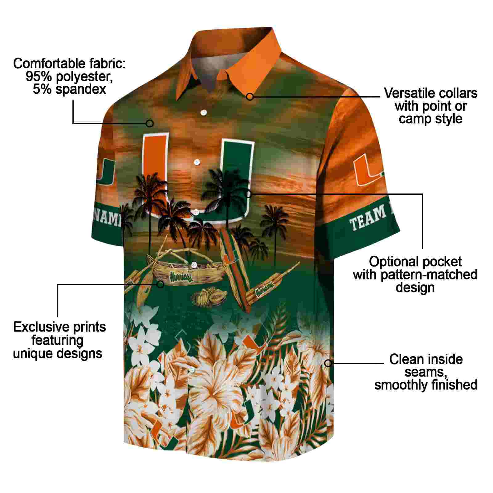 personalized miami hurricanes tropical canoe orange hawaiian shirt new arrival