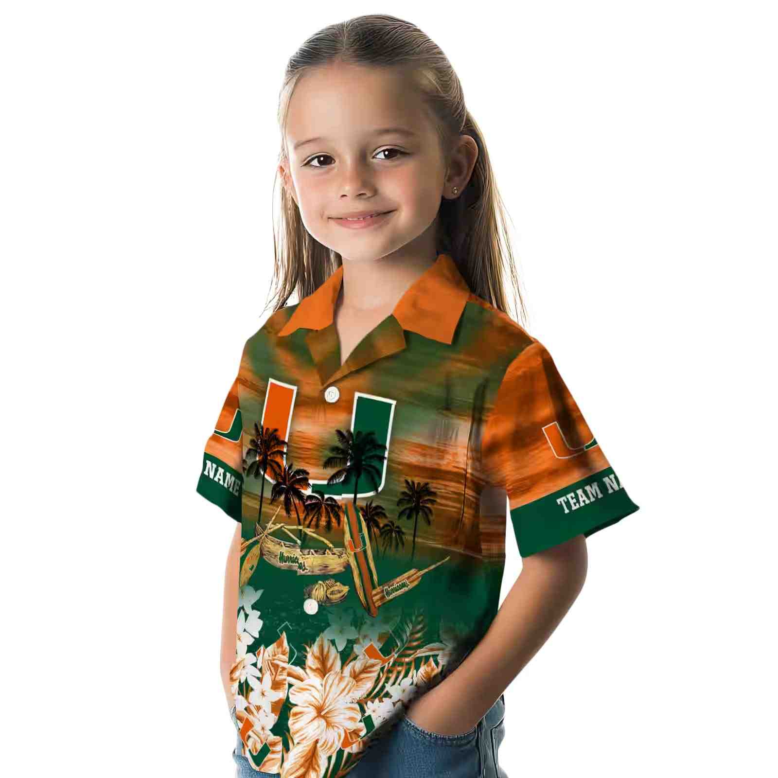 personalized miami hurricanes tropical canoe orange hawaiian shirt premium grade