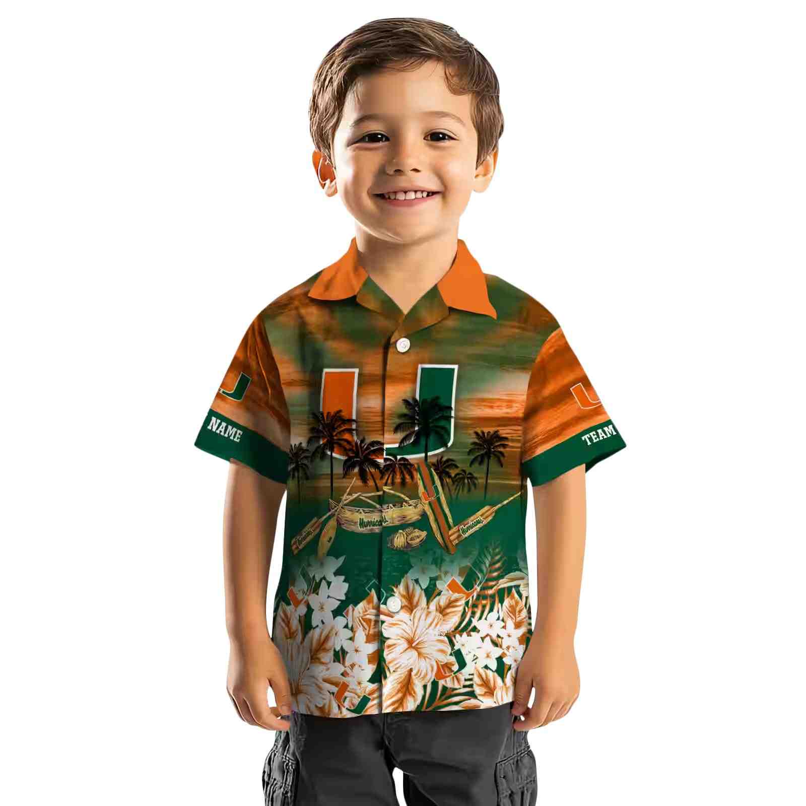 personalized miami hurricanes tropical canoe orange hawaiian shirt top rated