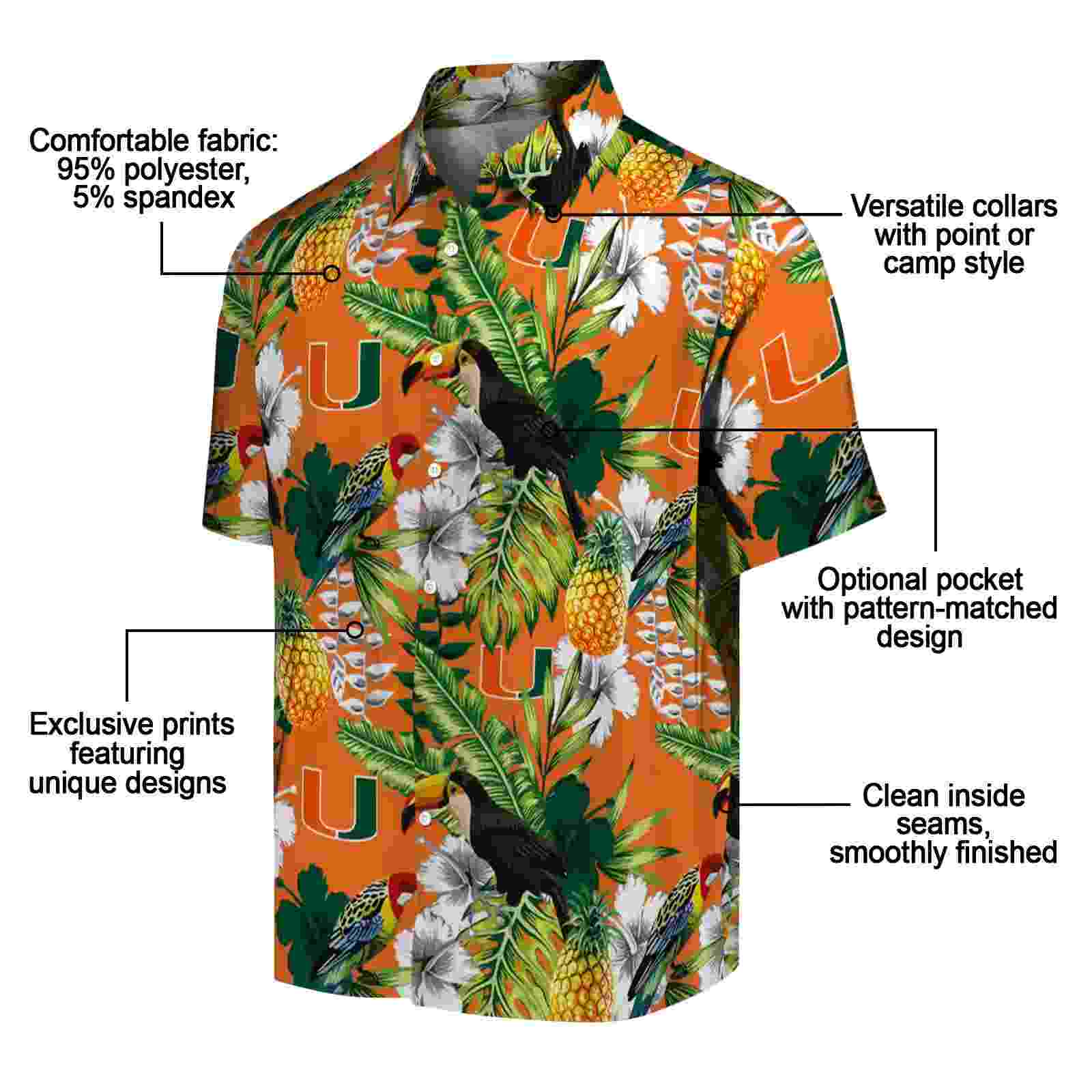 personalized miami hurricanes tropical toucan orange green hawaiian shirt new arrival