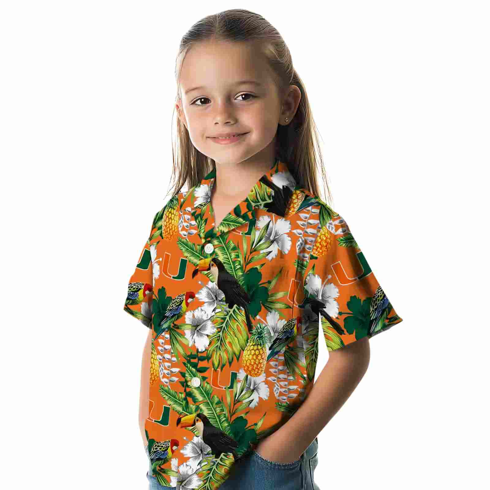 personalized miami hurricanes tropical toucan orange green hawaiian shirt premium grade