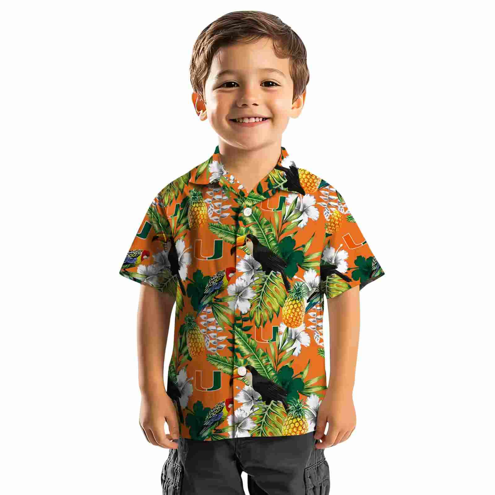 personalized miami hurricanes tropical toucan orange green hawaiian shirt top rated