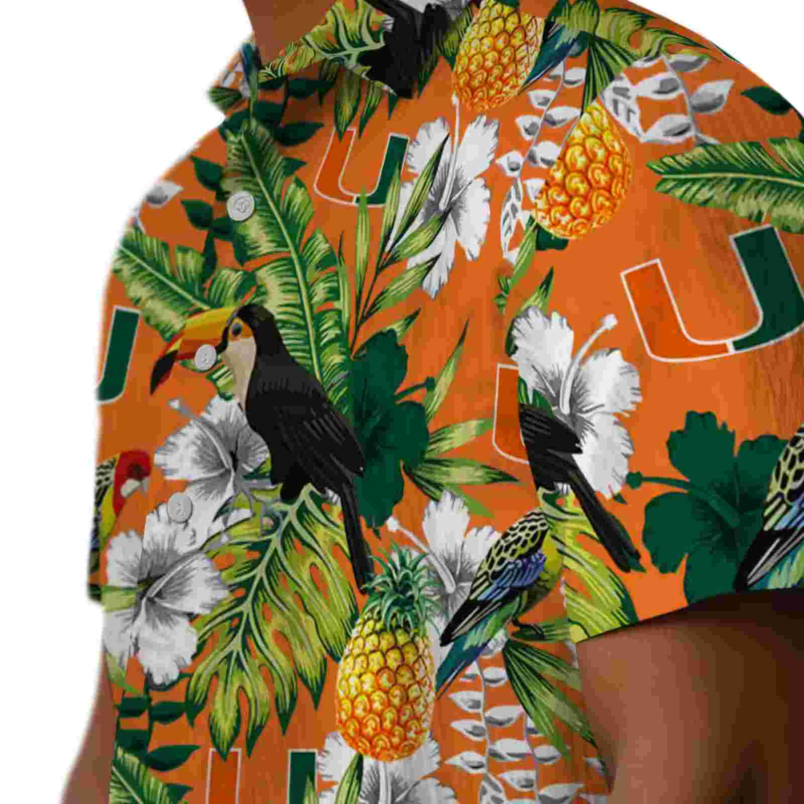 personalized miami hurricanes tropical toucan orange green hawaiian shirt trendy