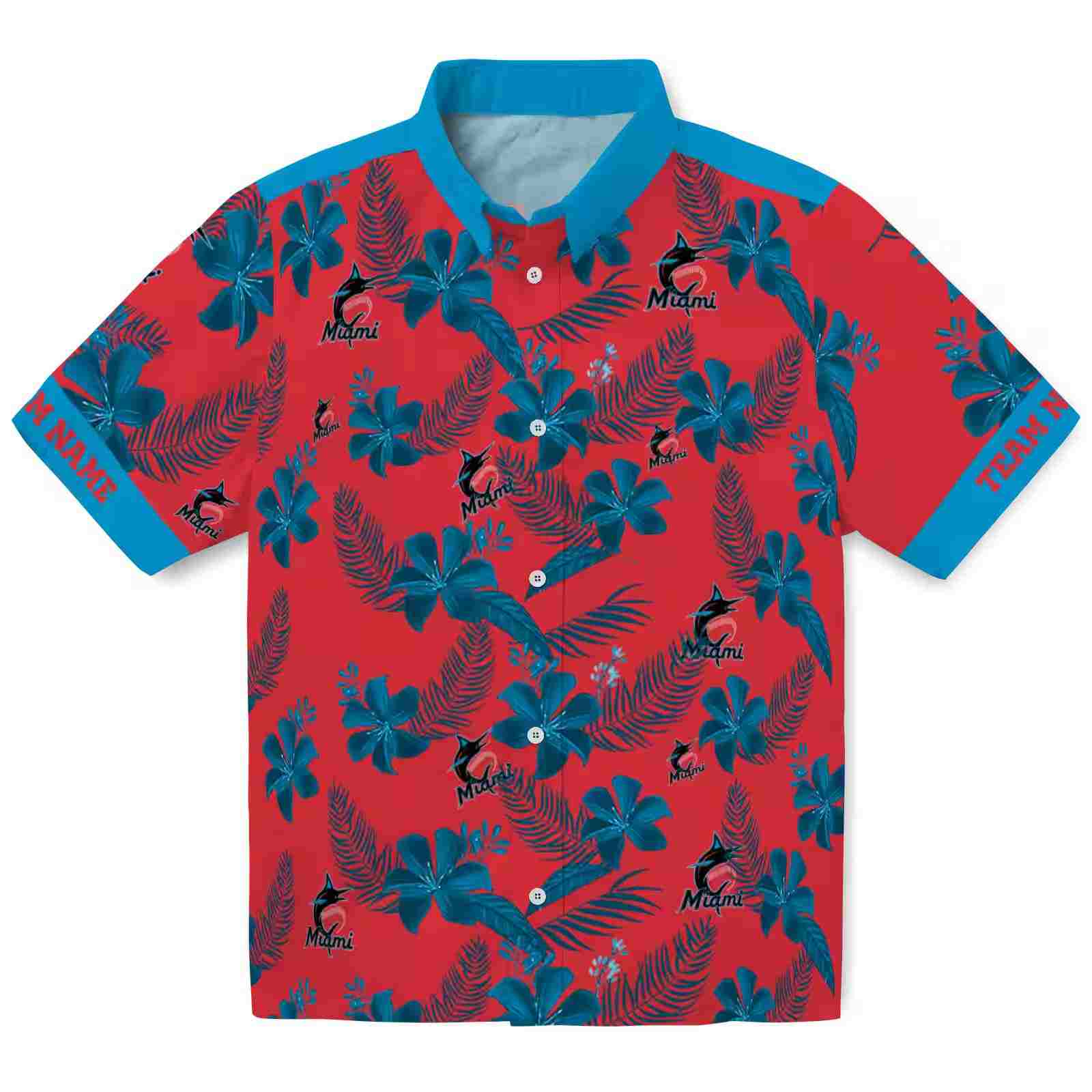 Personalized Miami Marlins Botanical Print Red Hawaiian Shirt