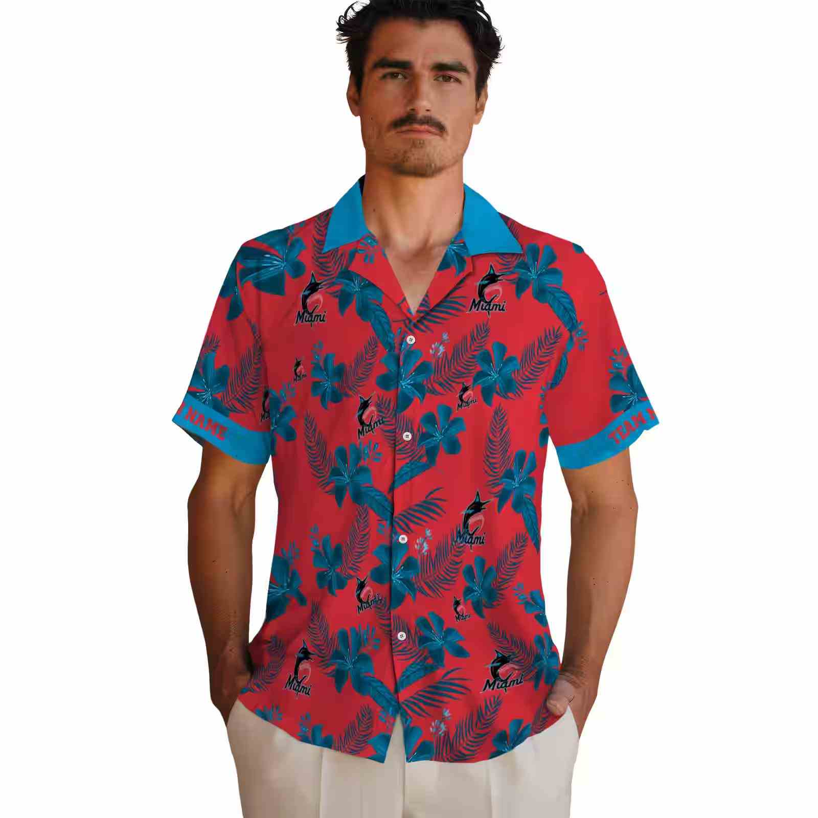 personalized miami marlins botanical print red hawaiian shirt fashion forward