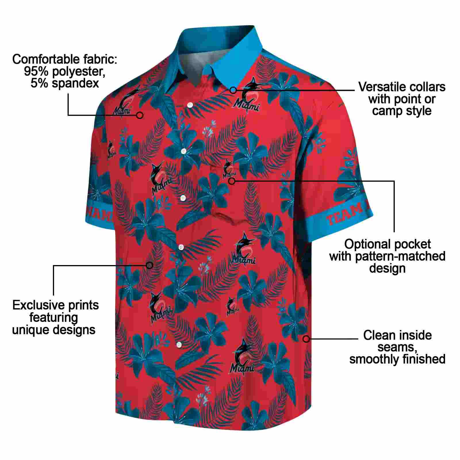 personalized miami marlins botanical print red hawaiian shirt new arrival