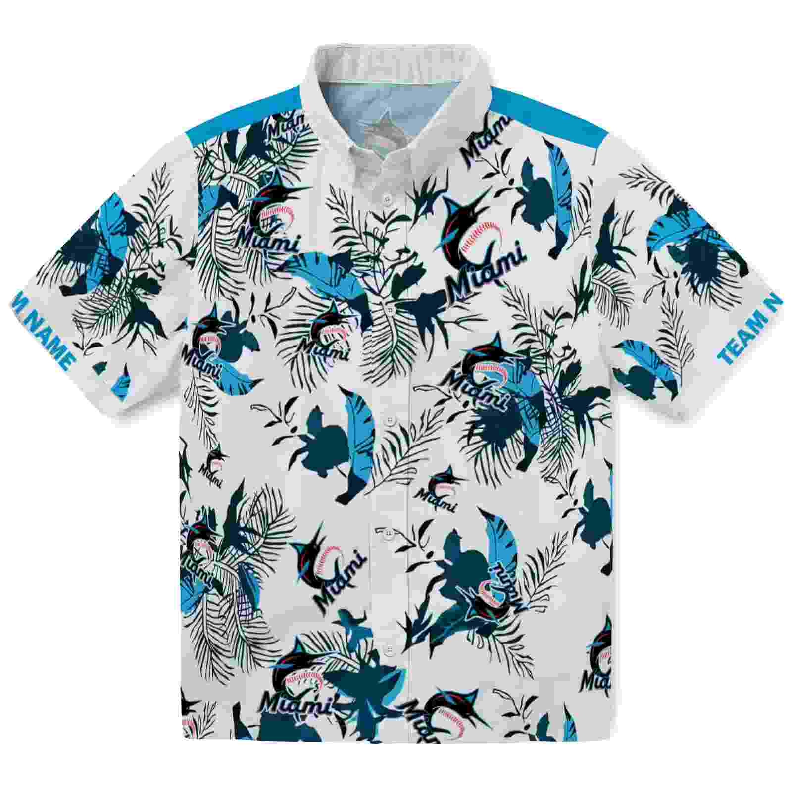 Personalized Miami Marlins Botanical Theme Blue White Hawaiian Shirt