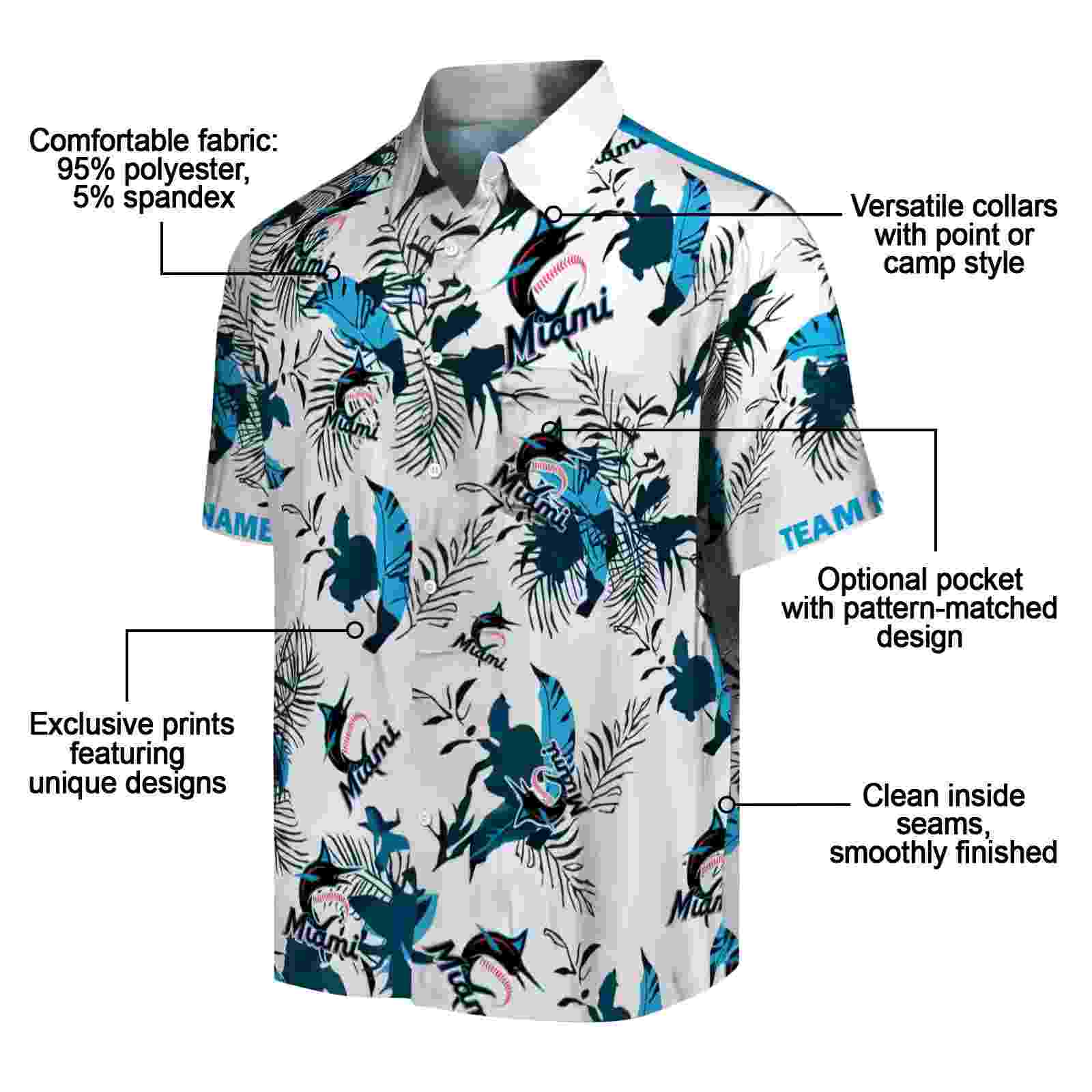 personalized miami marlins botanical theme blue white hawaiian shirt new arrival