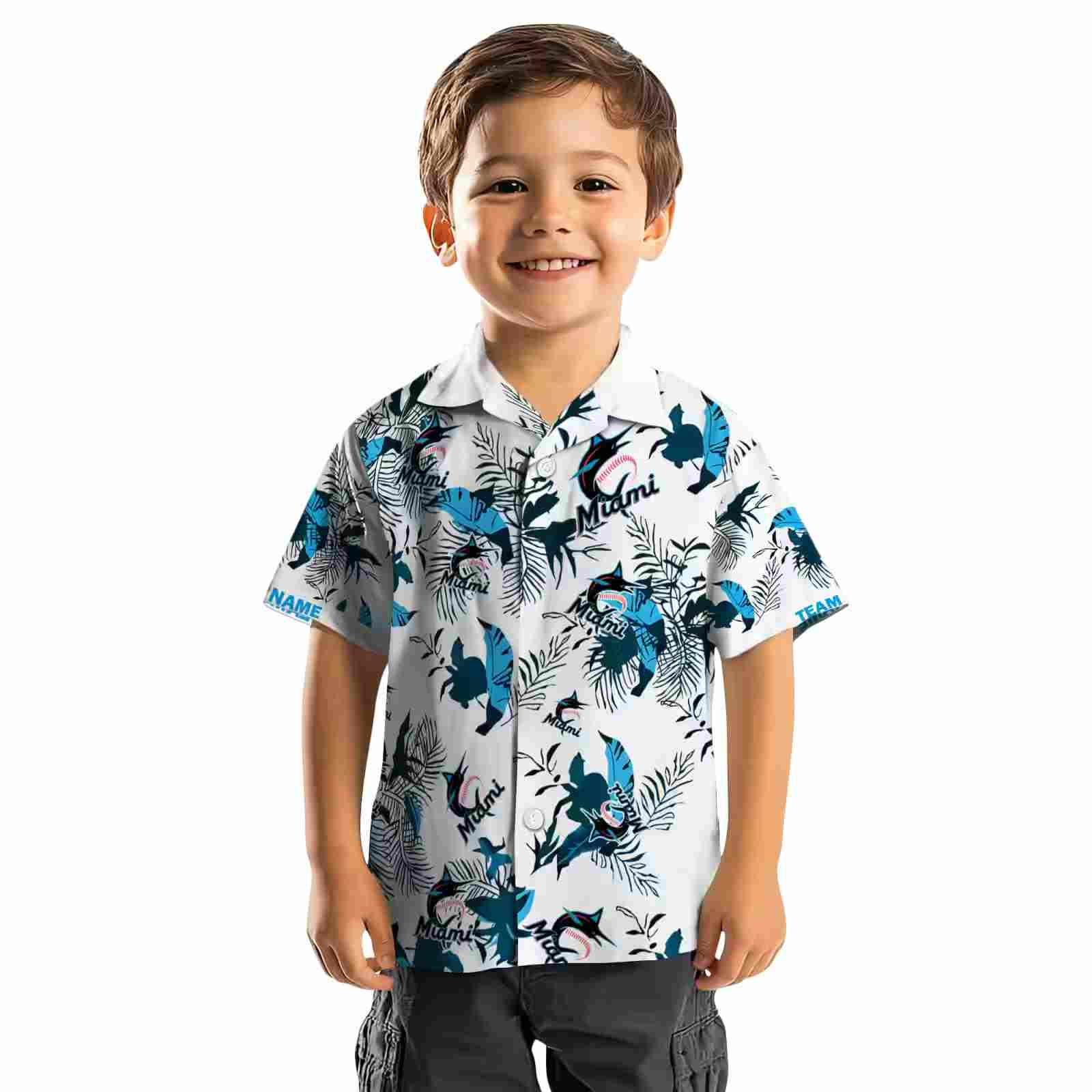 personalized miami marlins botanical theme blue white hawaiian shirt top rated