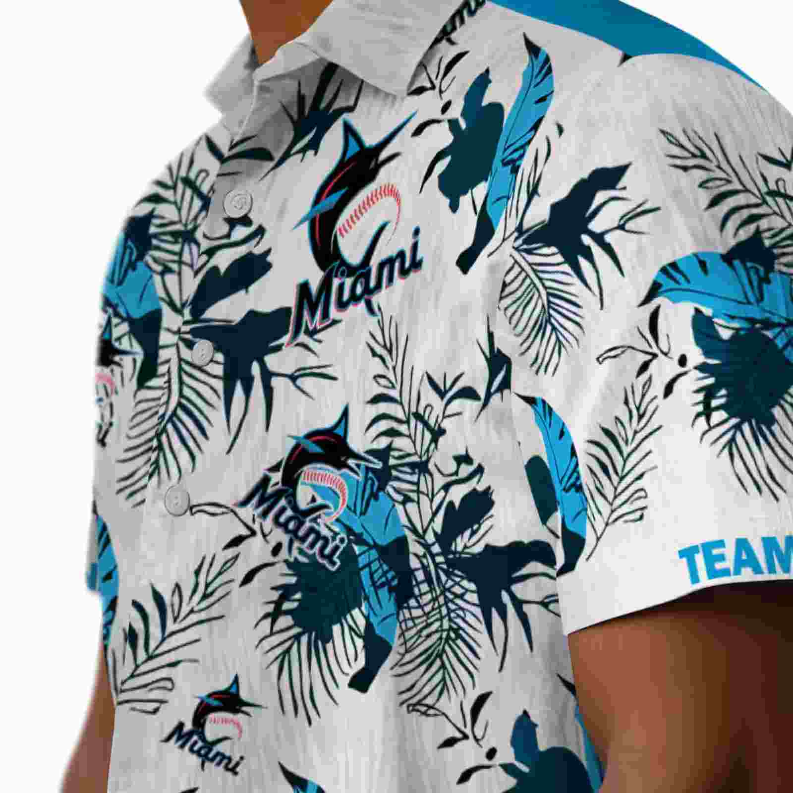 personalized miami marlins botanical theme blue white hawaiian shirt trendy