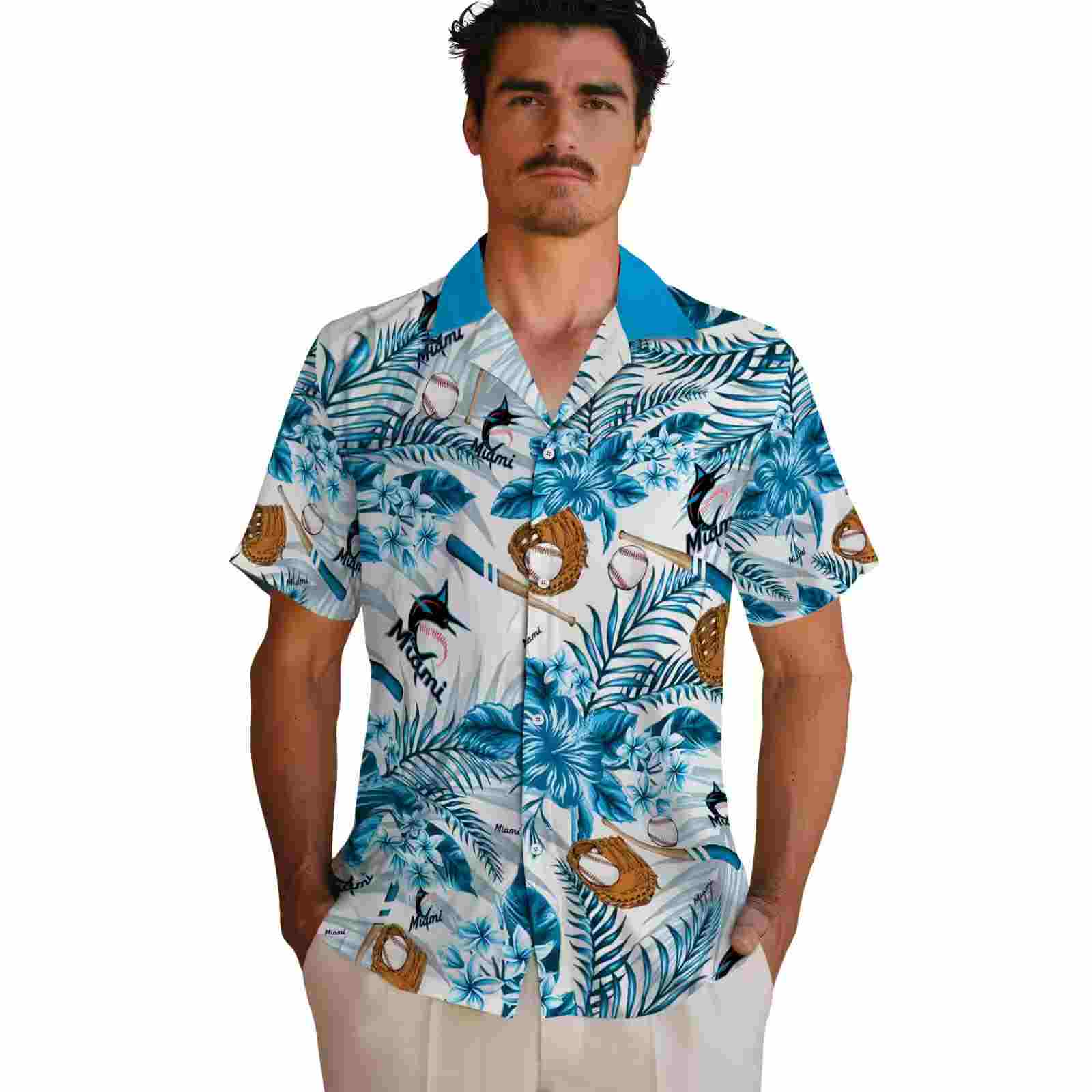 personalized miami marlins floral baseball blue white hawaiian shirt fashion forward