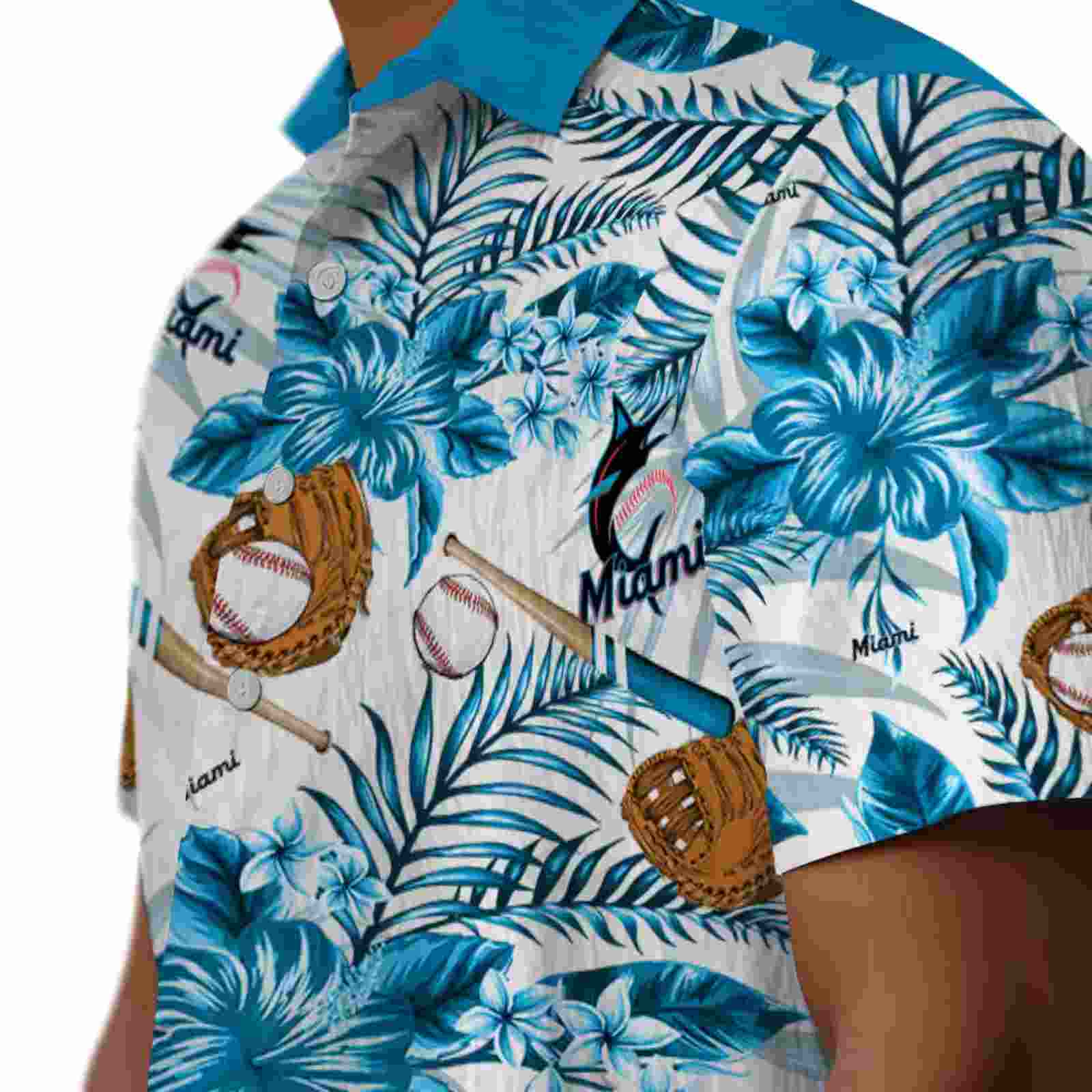 personalized miami marlins floral baseball blue white hawaiian shirt trendy