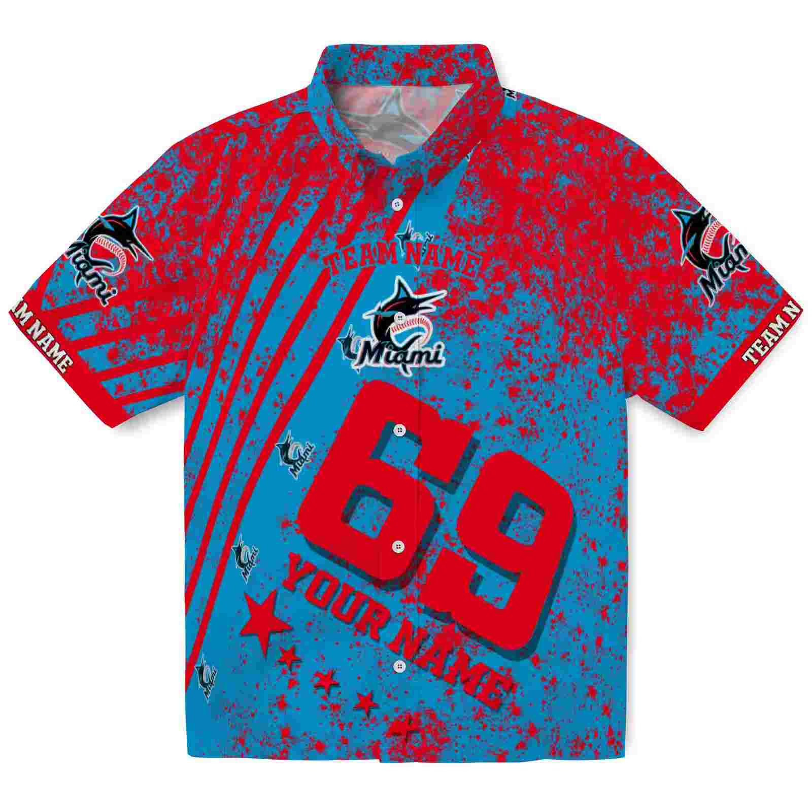 Personalized Miami Marlins Star Stripes Blue Hawaiian Shirt