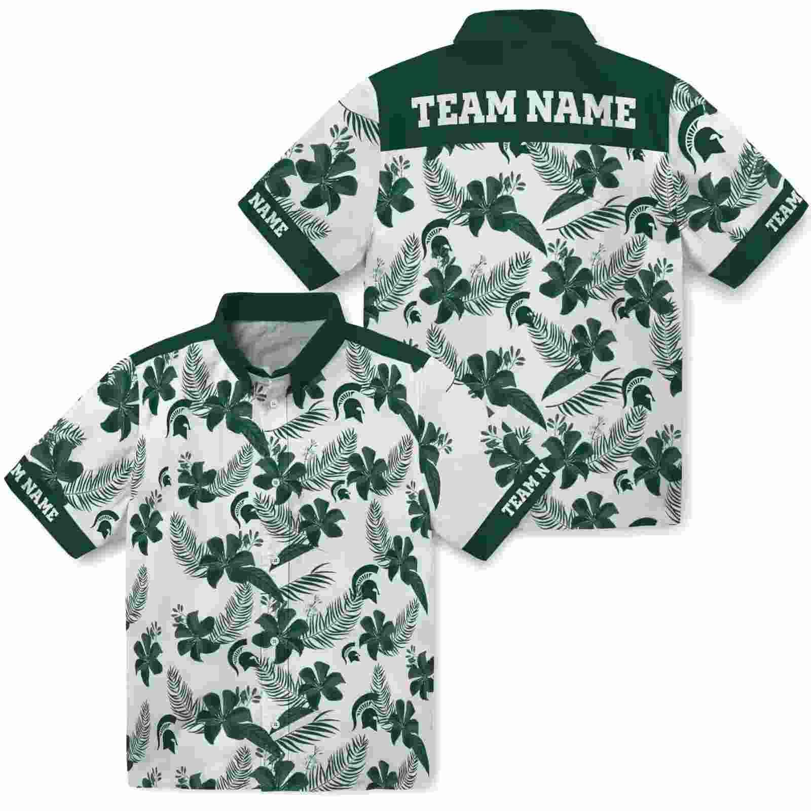 personalized michigan state spartans botanical print white hawaiian shirt high quality