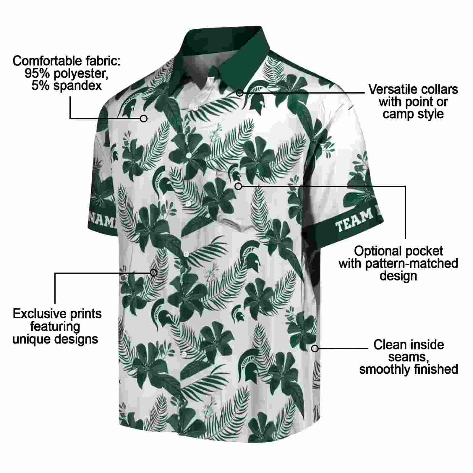 personalized michigan state spartans botanical print white hawaiian shirt new arrival