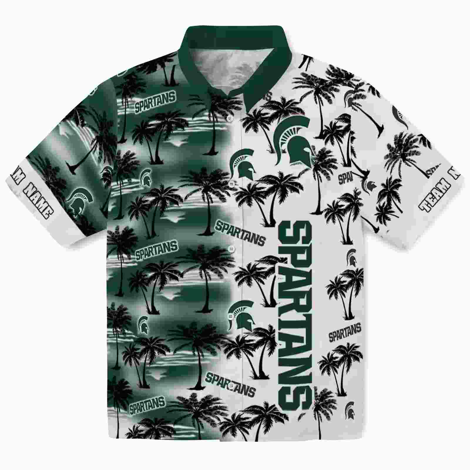 Personalized Michigan State Spartans Palm Silhouettes Green Hawaiian Shirt