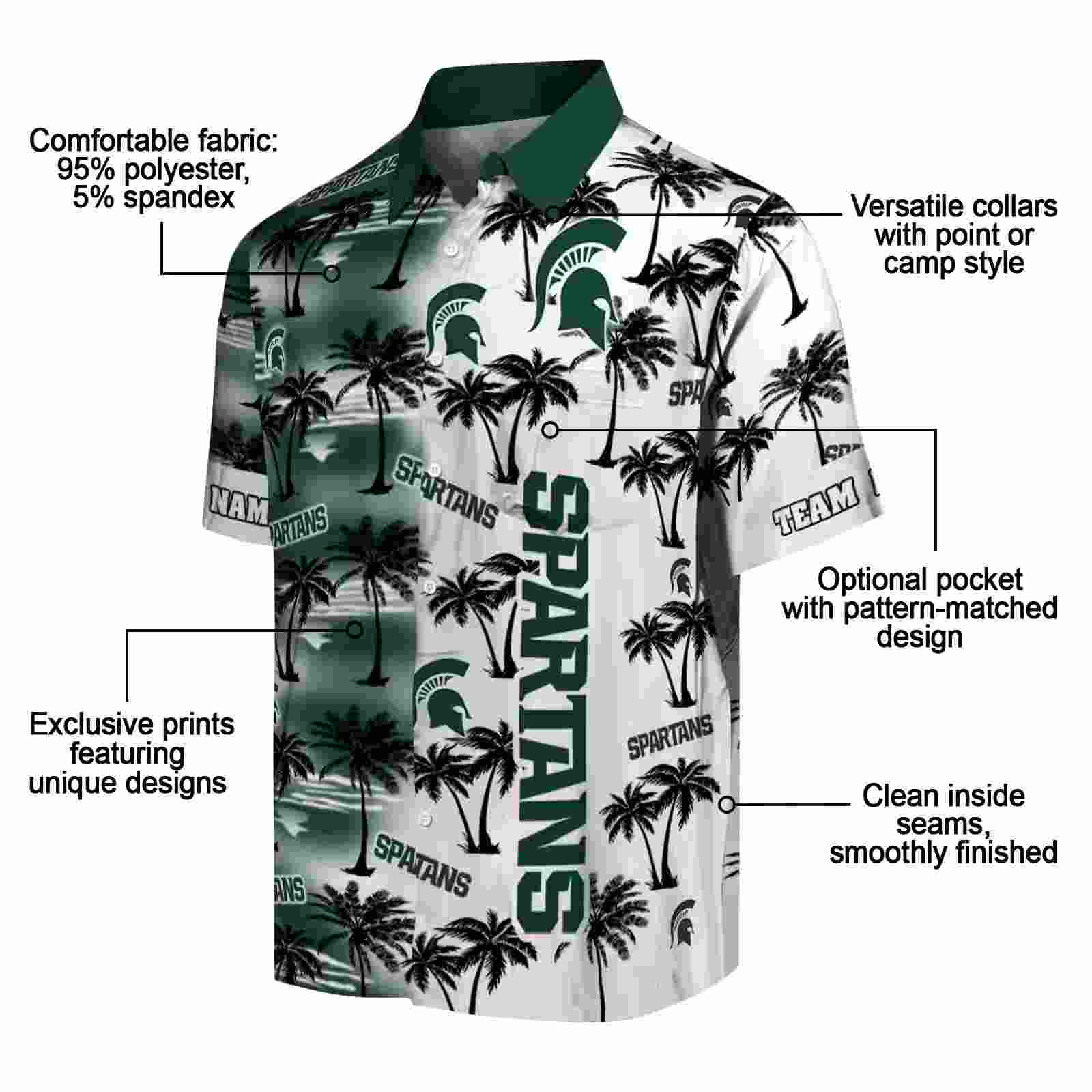 personalized michigan state spartans palm silhouettes green hawaiian shirt new arrival