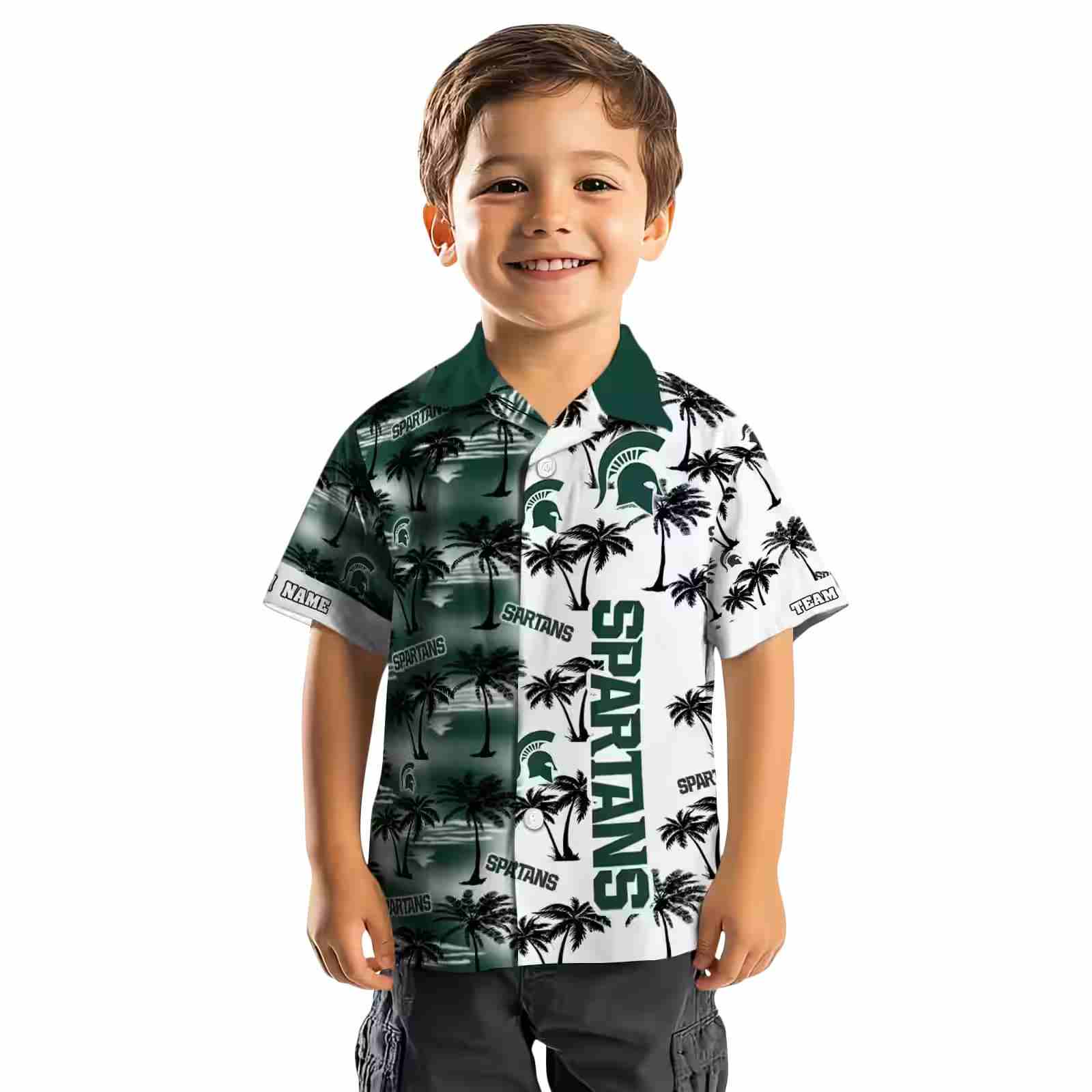 personalized michigan state spartans palm silhouettes green hawaiian shirt top rated