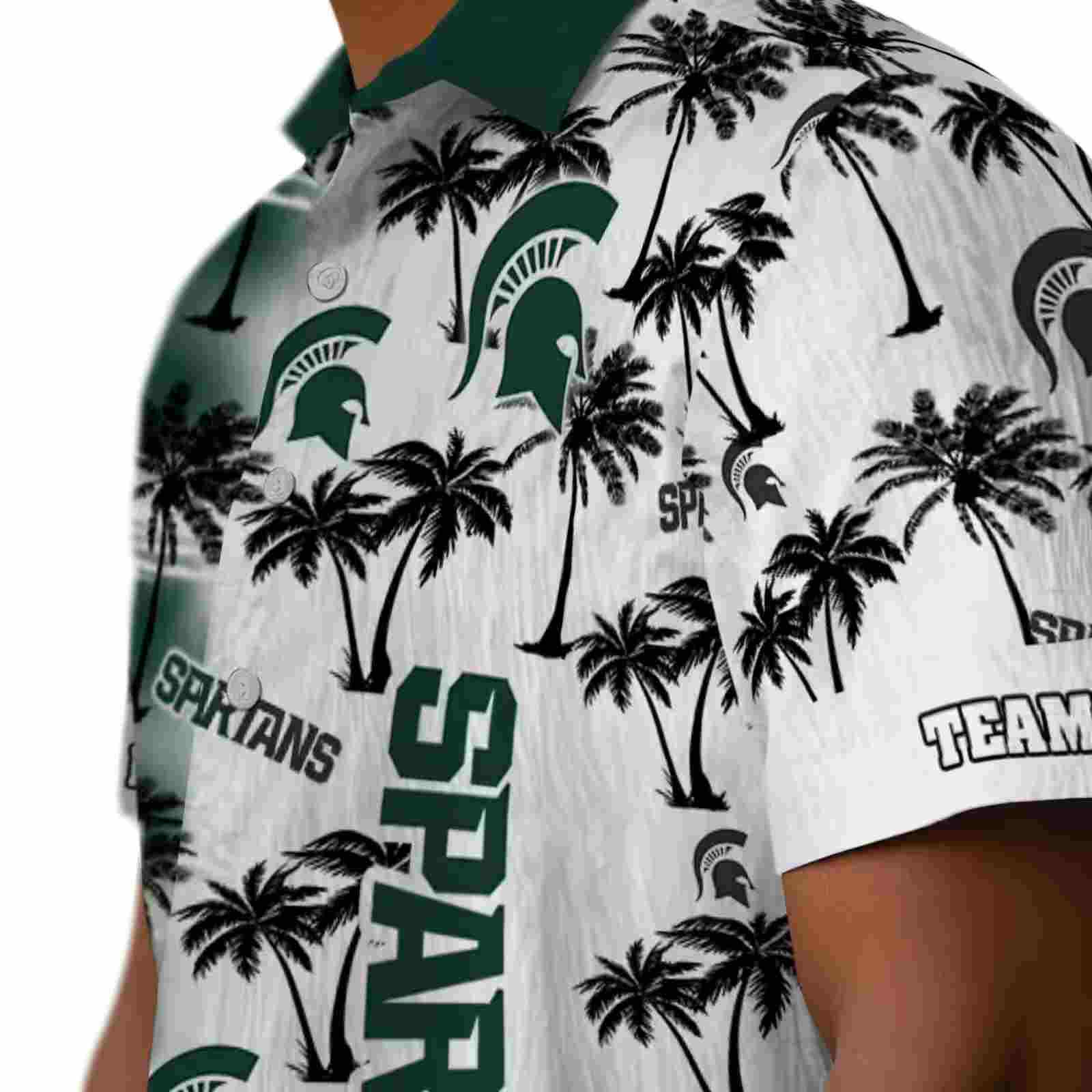 personalized michigan state spartans palm silhouettes green hawaiian shirt trendy