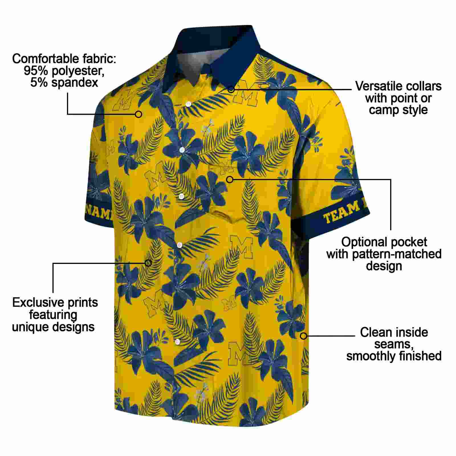 personalized michigan wolverines botanical print maize hawaiian shirt new arrival