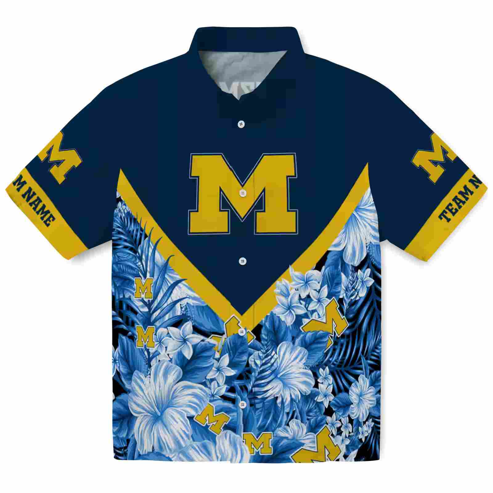 Personalized Michigan Wolverines Floral Chevron Blue Hawaiian Shirt