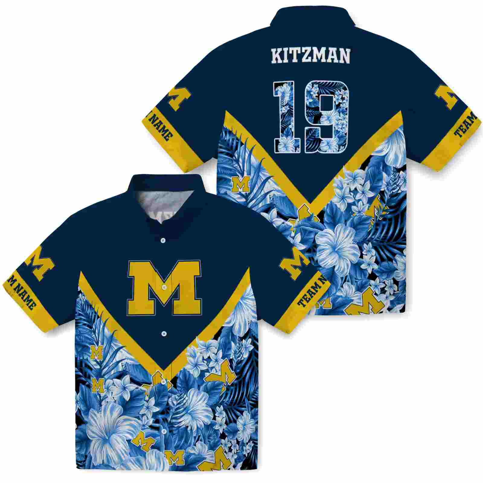 personalized michigan wolverines floral chevron blue hawaiian shirt high quality