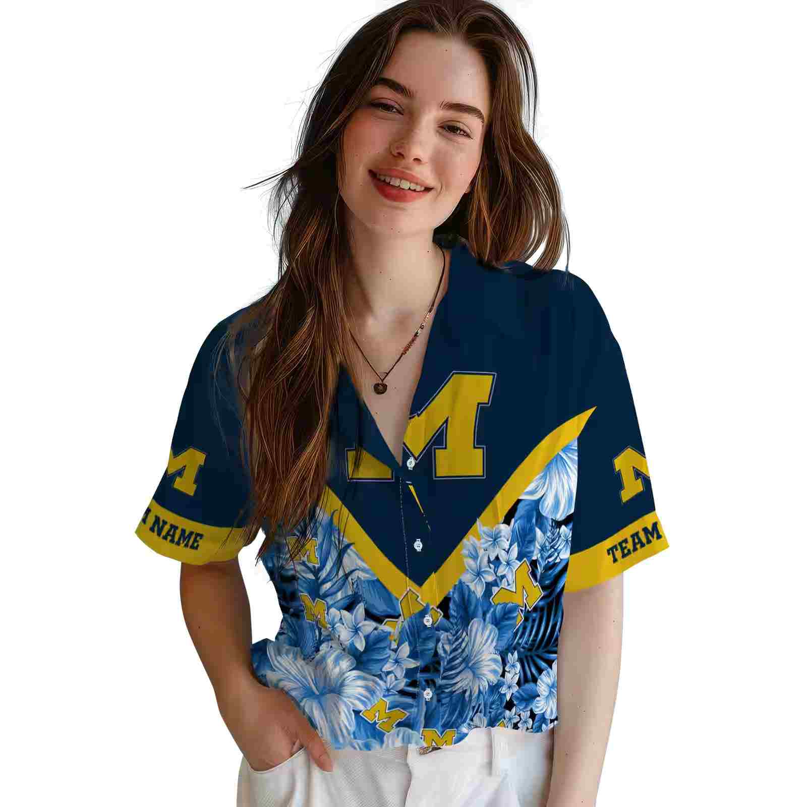 personalized michigan wolverines floral chevron blue hawaiian shirt latest model