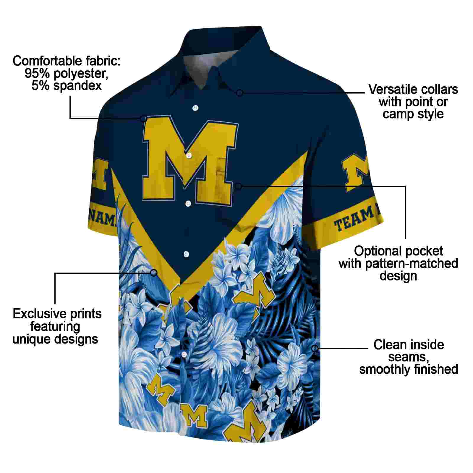 personalized michigan wolverines floral chevron blue hawaiian shirt new arrival