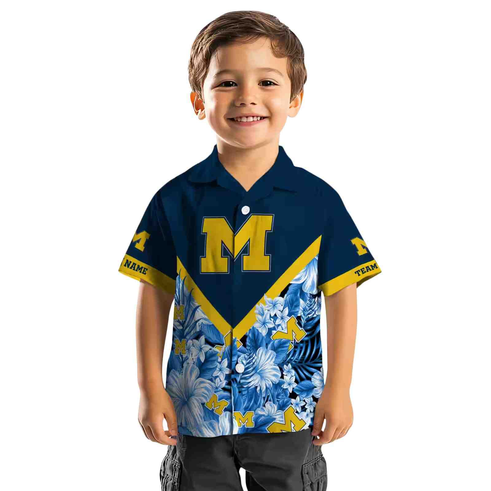 personalized michigan wolverines floral chevron blue hawaiian shirt top rated