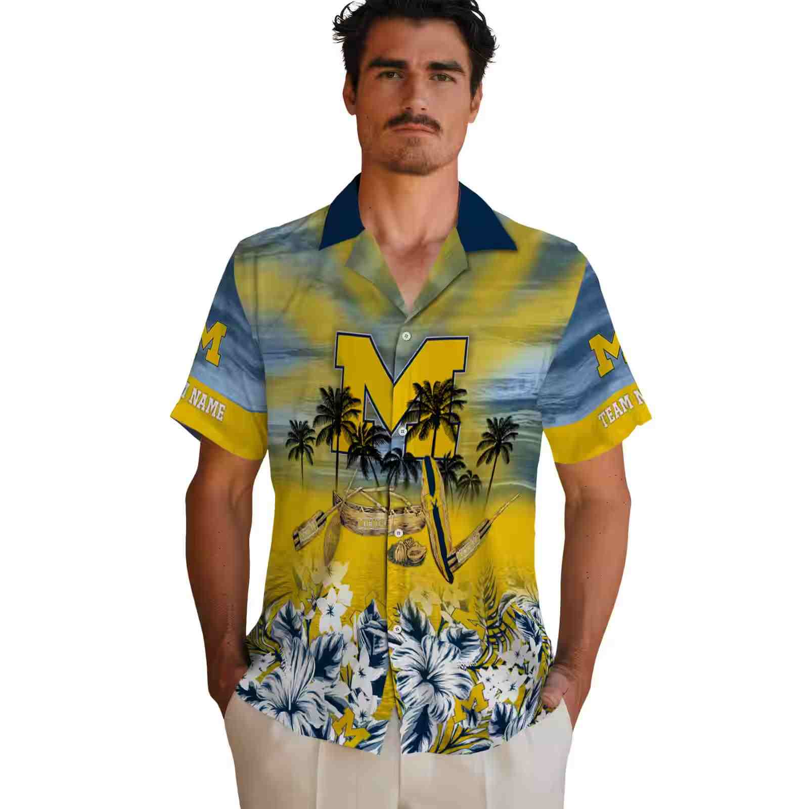 personalized michigan wolverines tropical canoe blue hawaiian shirt fashion forward