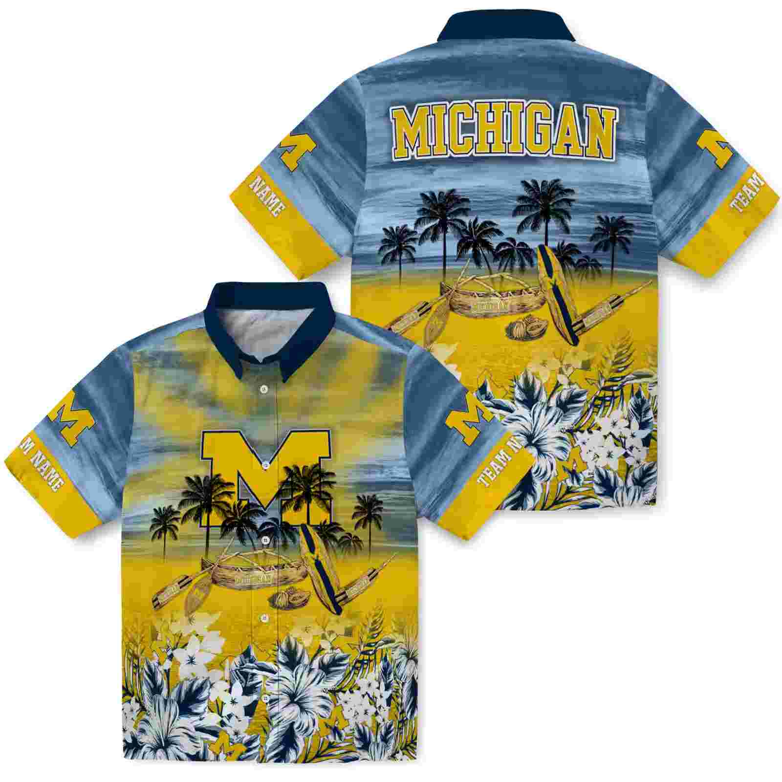 personalized michigan wolverines tropical canoe blue hawaiian shirt high quality