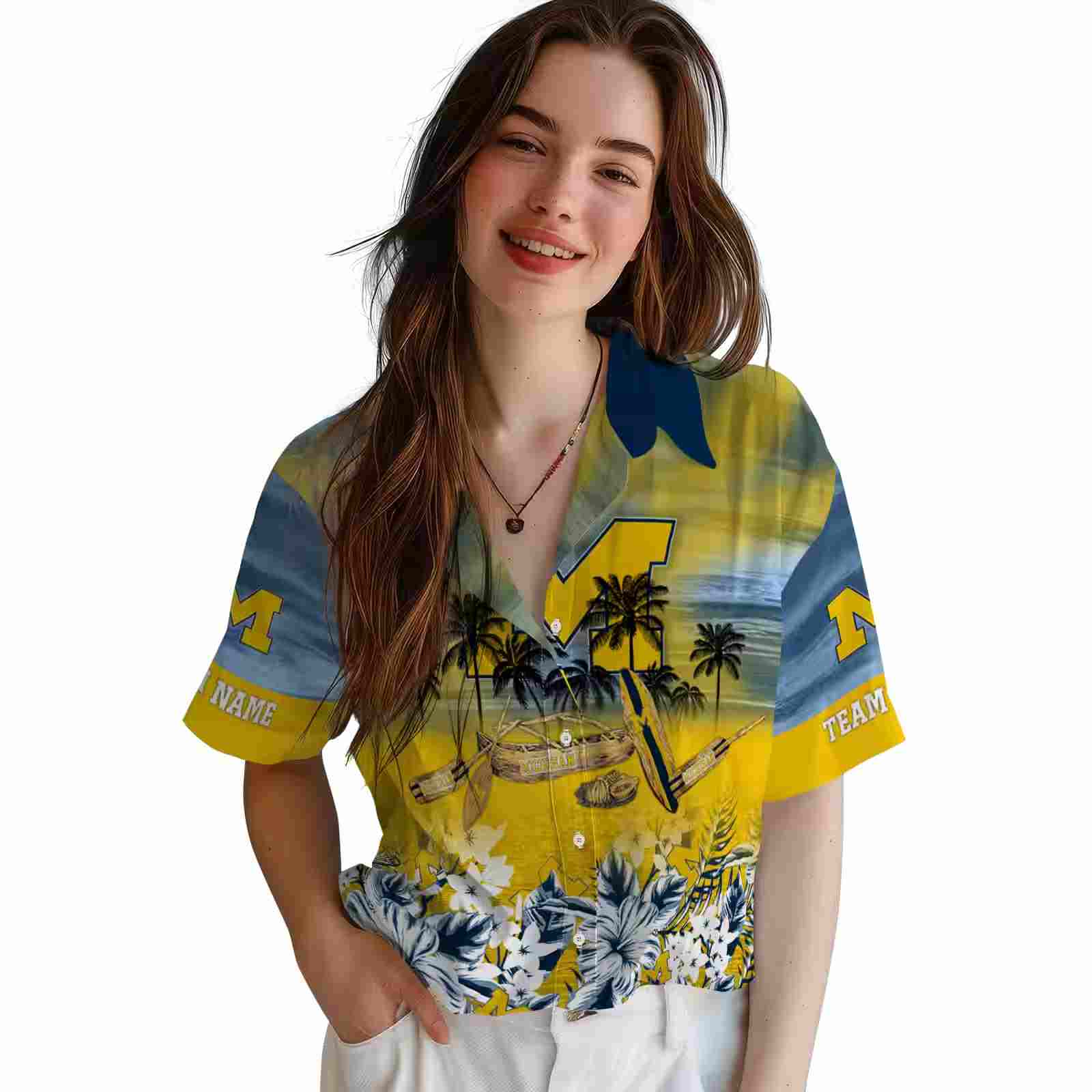 personalized michigan wolverines tropical canoe blue hawaiian shirt latest model